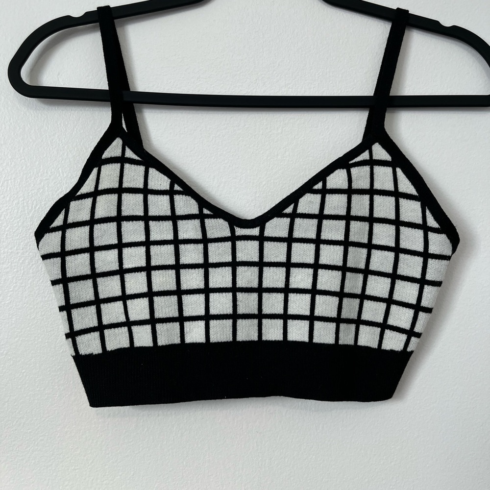 OAK + FORT Black and White Grid Bralette